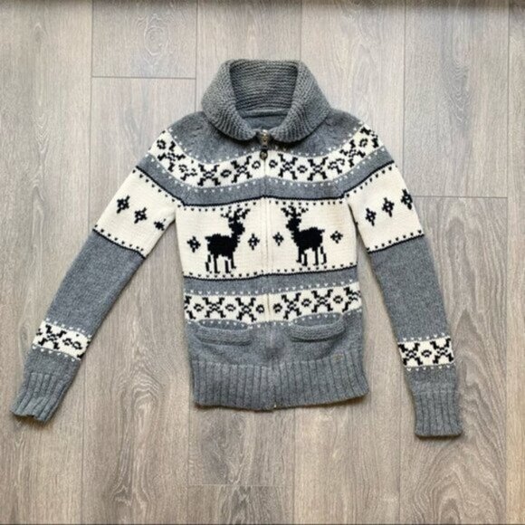 Aritzia TNA Sea To Sky Cardigan Sweater wool zip up Cowichan knit Fair isle S - Picture 2 of 16